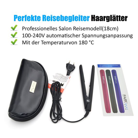 FARI Reisen Mini Haar Haarglätter, Keramik Turmalin Haar Glätteisen Mit Reisetasche, Automatischen Universalspannung Haarglätter, Schwarz