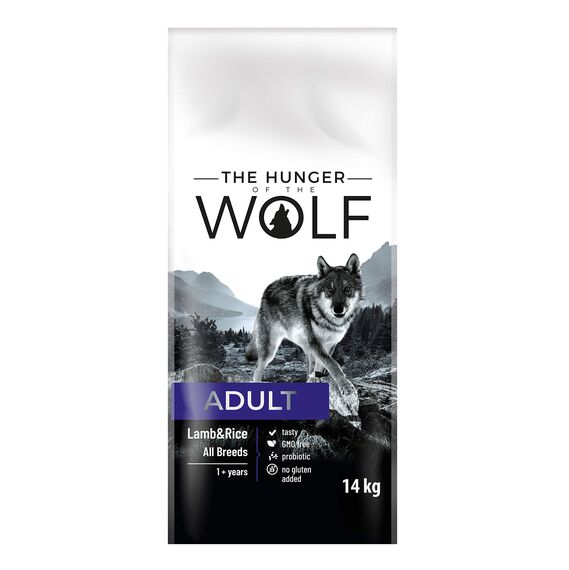 The Hunger of the Wolf Hundefutter für ausgewachsene Hunde aller Rassen, Fein zubereitetes Trockenfutter mit Lamm und Reis - 14 kg