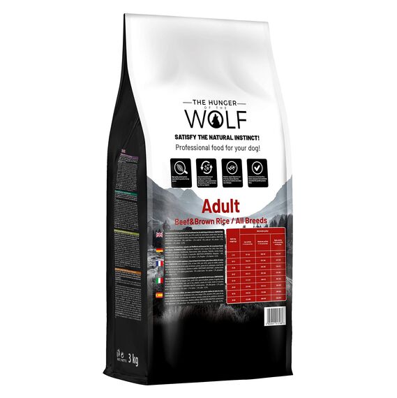 The Hunger of the Wolf Hundefutter für ausgewachsene Hunde aller Rassen, Fein zubereitetes Trockenfutter mit Rind und braunem Reis - 3 kg