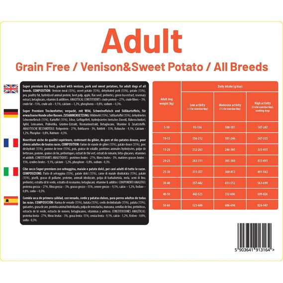 The Hunger of the Wolf Hundefutter für ausgewachsene Hunde aller Rassen, Fein zubereitetes Trockenfutter ohne Getreide mit Wildfleisch und Süßkartoffeln - 3 kg