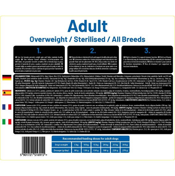 The Hunger of the Wolf Hundefutter für ausgewachsene übergewichtige oder sterilisierte Hunde aller Rassen, Trockenfutter mit Huhn Light Formula - 3 kg