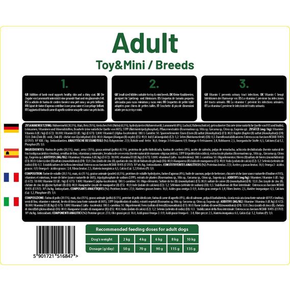 The Hunger of the Wolf Hundefutter für ausgewachsene Hunde kleiner und mini Rassen (Yorkshire, Shih Tzu, Chihuahua), Fein zubereitetes Trockenfutter mit Huhn und Lamm, reich an Vitamin C - 3 kg