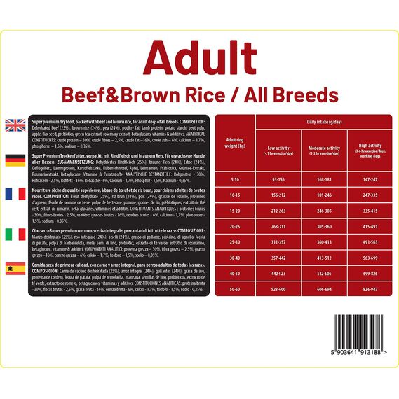 The Hunger of the Wolf Hundefutter für ausgewachsene Hunde aller Rassen, Fein zubereitetes Trockenfutter mit Rind und braunem Reis - 14 kg