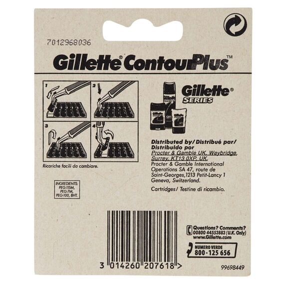 Gillette ContourPlus Rasierklingen für Rasierer Herren, 10 Ersatzklingen für Nassrasierer mit schwenkbarer Doppelklinge