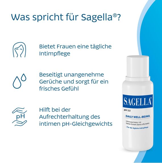 SAGELLA pH 3,5 – DAILY WELL-BEING: Intimwaschlotion mit Milchsäure und Salbei-Extrakt für die tägliche Intimpflege, 100 ml