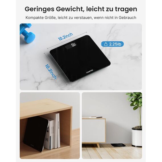 RENPHO Personenwaage Digital, Bluetooth Körperfettwaage mit Hochpräzisions-Sensoren, Smart Waage mit Körperfett und Muskelmasse 180 kg/400 lbs