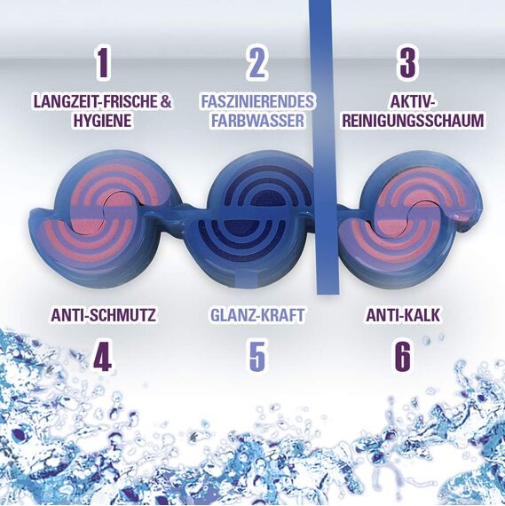 Cillit Bang WC Steine Toilette – WC-Reiniger und Duftspüler gegen Schmutz und Kalk – Blüten Frische – 3 x 2er Pack