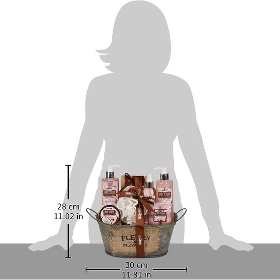 BRUBAKER Cosmetics Bade- und Dusch Set Kokosnuss & Erdbeer Duft - 10-teiliges Geschenkset in Vintage Wanne