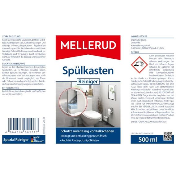 MELLERUD Spülkasten Reiniger | 1 x 0,5 l | Effektives Reinigungsmittel zum Entfernen von Ablagerungen im Spülkasten