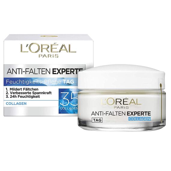 L'Oréal Paris Feuchtigkeitspflege für das Gesicht, Pflegende Anti-Aging Creme mit Kollagen Biosphären, Mildert Fältchen und spendet 24H Feuchtigkeit, Anti-Falten Experte 35+, 1 x 50ml
