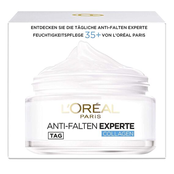 L'Oréal Paris Feuchtigkeitspflege für das Gesicht, Pflegende Anti-Aging Creme mit Kollagen Biosphären, Mildert Fältchen und spendet 24H Feuchtigkeit, Anti-Falten Experte 35+, 1 x 50ml