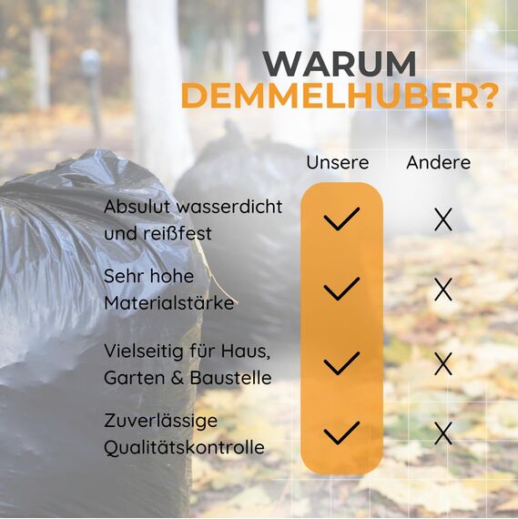 Müllsäcke 150 Liter extrastark & reißfest Müllbeutel Abfallbeutel Müllsack Mülltüte Abfallsäcke für Haus, Garten, Industrie & Gastronomie von Demmelhuber (3 Rollen)