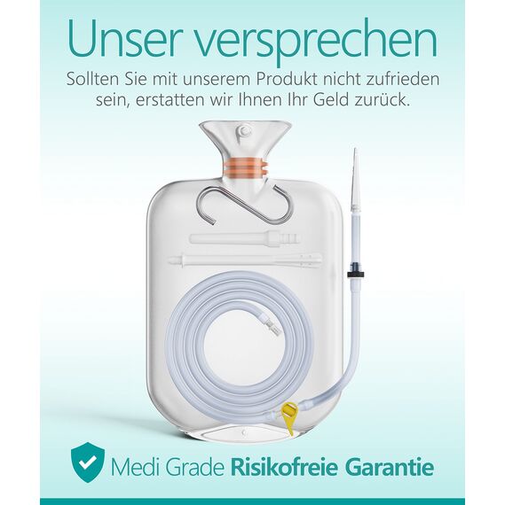 Medi Grade Einlaufset für Intimreinigung für zu Hause - 2L Kapazität - Enema Kit mit Wiederverwendbarer, Accessoire, Anleitung, tragbare Tasche und Mehr - 100% Transparent