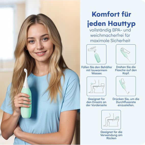 HappyPo Tragbar Po Dusche 300 ml - Tragbares Bidet Handbrause für Männer und Frauen - Toilette Popodusche Ersetzt Feuchtes Toilettenpapier - Intimdusche für Schwangerschaft, Wochenbett und Reisen