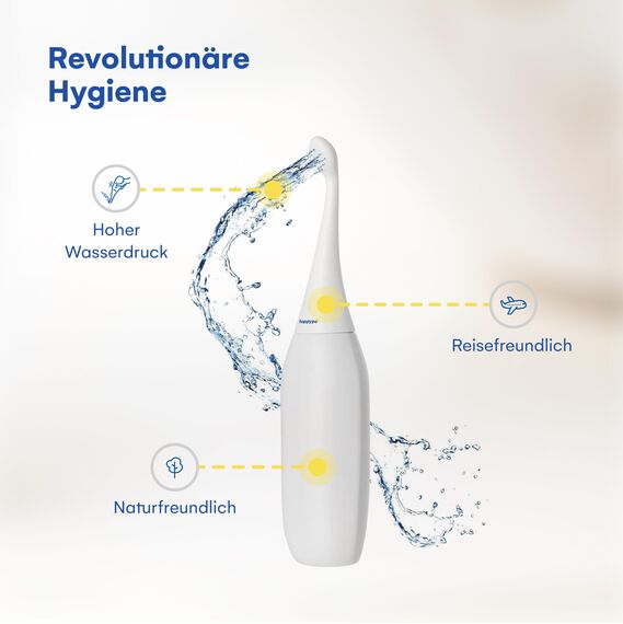 HappyPo Tragbar Po Dusche 300 ml - Tragbares Bidet für Männer und Frauen - Toilette Popodusche Ersetzt Feuchtes Toilettenpapier - Intimdusche für Schwangerschaft, Wochenbett und Reisen - Weiß