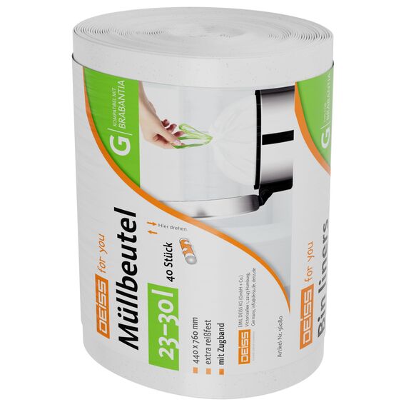 DEISS Müllbeutel 23-30 Liter für Brabantia Touch Bin (Größe G), 40 Stück
