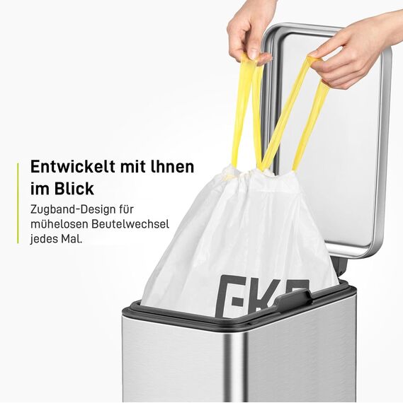 EKO Müllbeutel Größe A (3L- 6L), extra starke Müllsäcke mit Zugband für Küche und Bad, 30 Beutel, 1 Packung, weiß, klein, Geeignet für Mülleimer mit 3L, 4L, 5L, 6L
