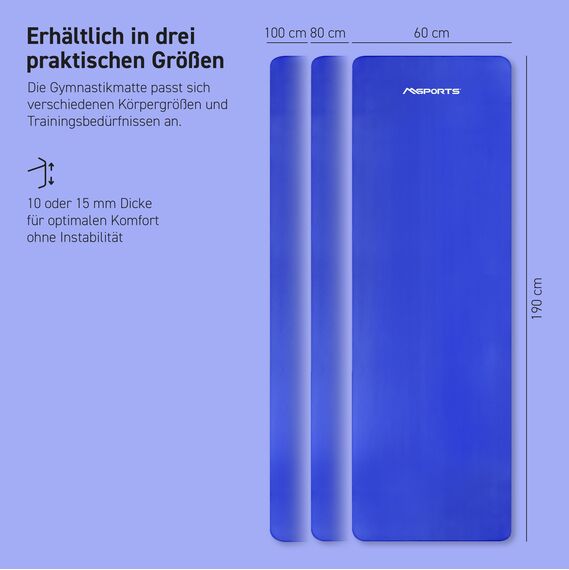 MSPORTS Gymnastikmatte Premium I Yoga Matte rutschfest und extra dick - inkl. Tragegurt + Übungsposter + Workout App I Hautfreundliche Sportmatte - 190x60x1,5 cm - Königsblau - Fitnessmatte, Yogamatte
