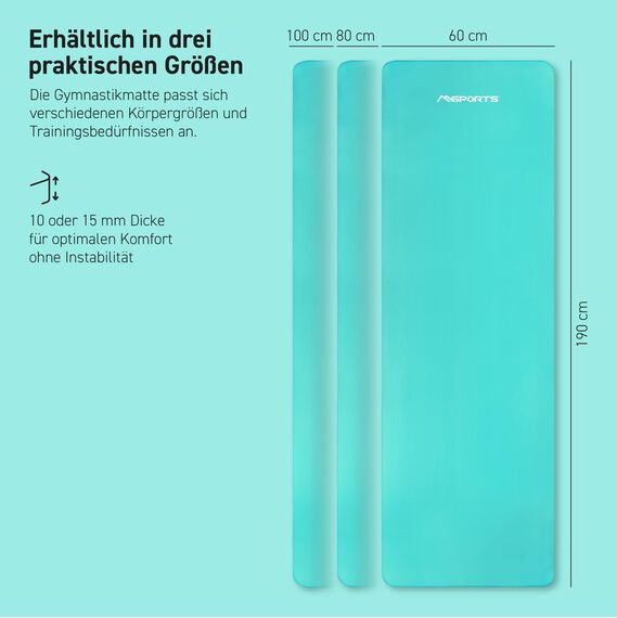 MSPORTS Gymnastikmatte Premium inkl. Tragegurt + Übungsposter + Workout App I Hautfreundliche Fitnessmatte 190 x 80 x 1,5 cm - Aquamarin - Phthalatfreie Yogamatte