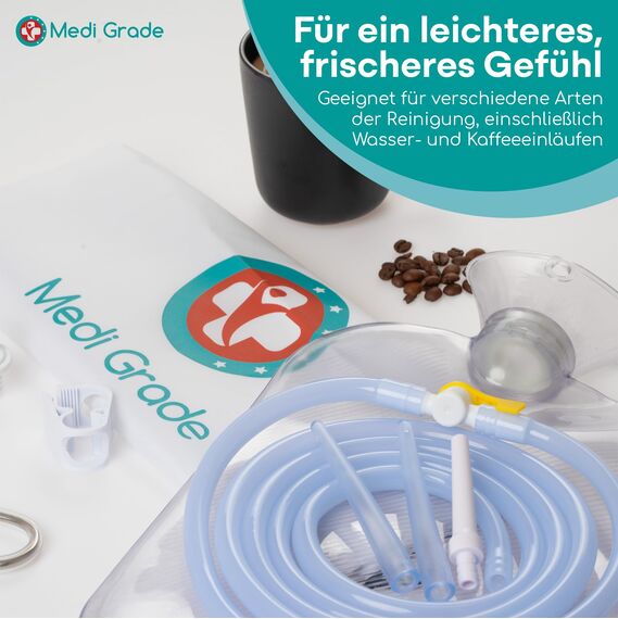 Medi Grade Einlaufset für Intimreinigung für zu Hause - 2L Kapazität - Enema Kit mit Wiederverwendbarer, Accessoire, Anleitung, tragbare Tasche und Mehr - 100% Transparent