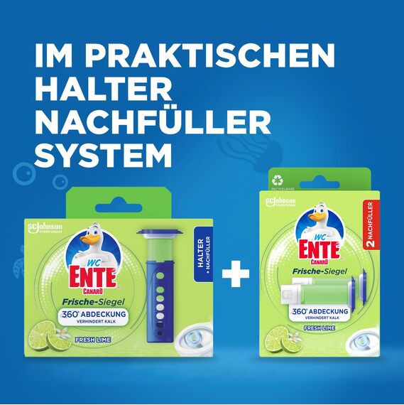 WC-Ente Frische-Siegel Nachfüller, körbchenloser WC-Reiniger, WC Duft, Lime, 2 Nachfüller (2 Stück)