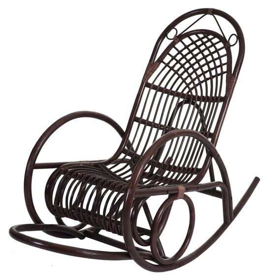 Mendler Schaukelstuhl HWC-C40, Schwingsessel Rattansessel, braun - Auflage grün