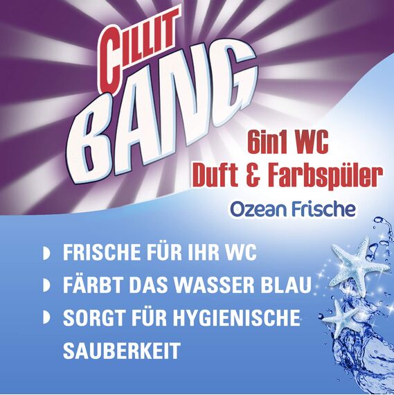 Cillit Bang Blue Wave 6 WC Blauspüler, Duopack Ozean Frische, 3er Pack (3 x 2 Stück)