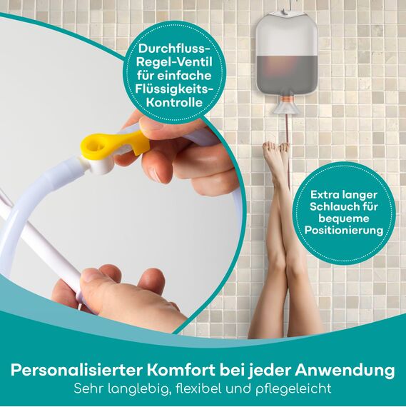 Medi Grade Einlaufset für Intimreinigung für zu Hause - 2L Kapazität - Enema Kit mit Wiederverwendbarer, Accessoire, Anleitung, tragbare Tasche und Mehr - 100% Transparent