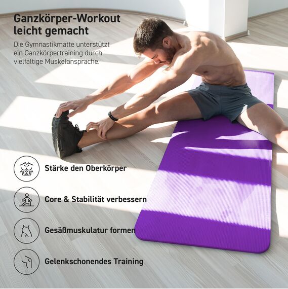 MSPORTS Gymnastikmatte Premium inkl. Tragegurt + Übungsposter + Workout App I Hautfreundliche Fitnessmatte 190 x 100 x 1,5 cm - Violett - Phthalatfreie Yogamatte