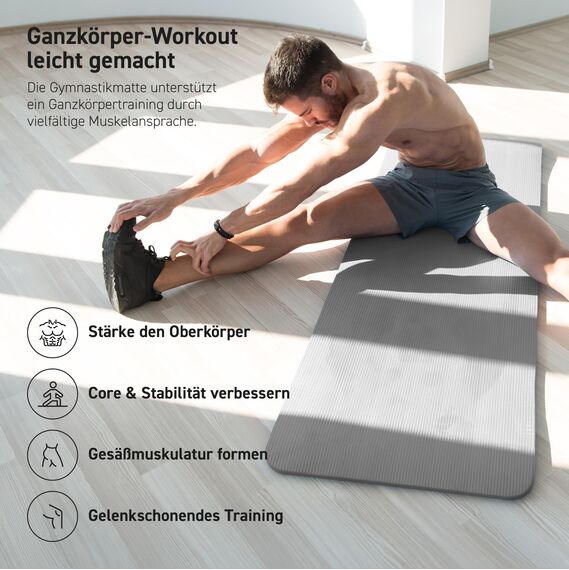 MSPORTS Gymnastikmatte Premium inkl. Tragegurt + Übungsposter + Workout App I Hautfreundliche Fitnessmatte 190 x 60 x 1,5 cm - Anthrazit - Phthalatfreie Yogamatte