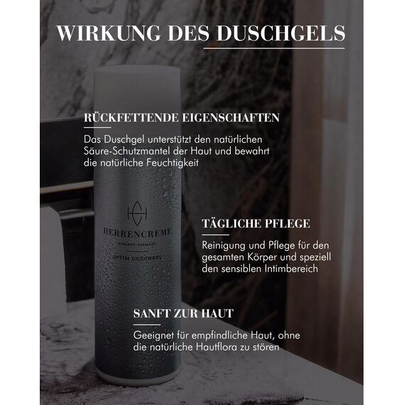 HERRENCREME Intim Duschgel für Männer 200 ml I Waschgel für Körper & Intimbereich I sanfte Pflege & Reinigung I Männer Intimpflege vom Urologen entwickelt I vegan & dermatologisch getestet