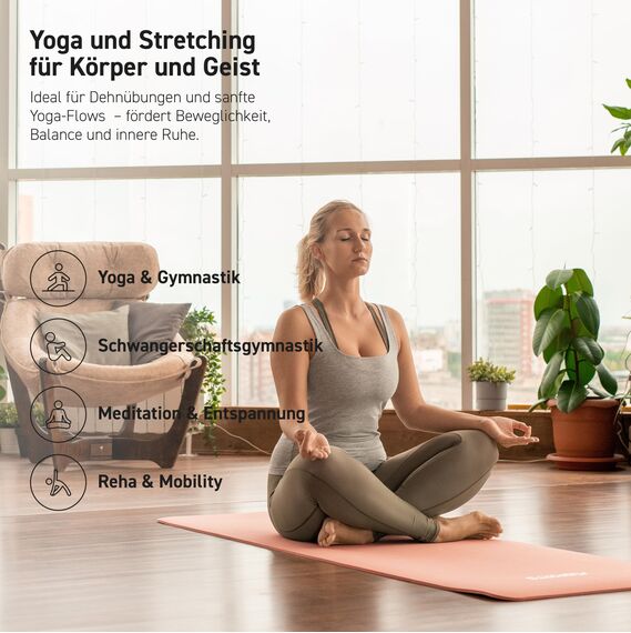 MSPORTS Gymnastikmatte Premium inkl. Tragegurt + Übungsposter + Workout App I Hautfreundliche Fitnessmatte 190 x 60 x 1,5 cm - Peach - Phthalatfreie Yogamatte