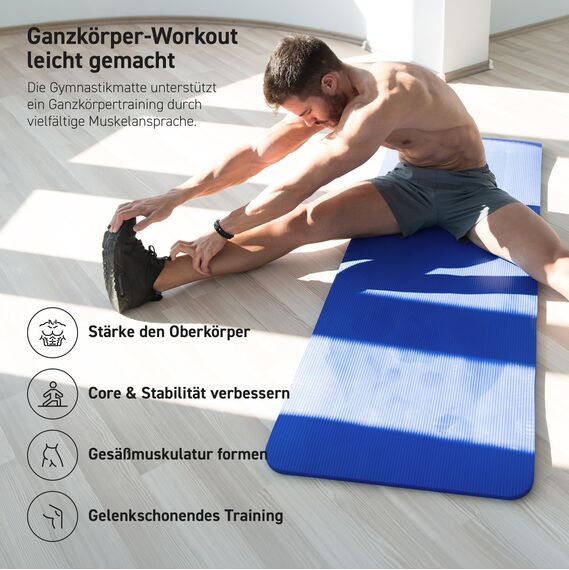 MSPORTS Gymnastikmatte Premium inkl. Tragegurt + Übungsposter + Workout App I Hautfreundliche Fitnessmatte 190 x 100 x 1,5 cm - Königsblau - Phthalatfreie Yogamatte
