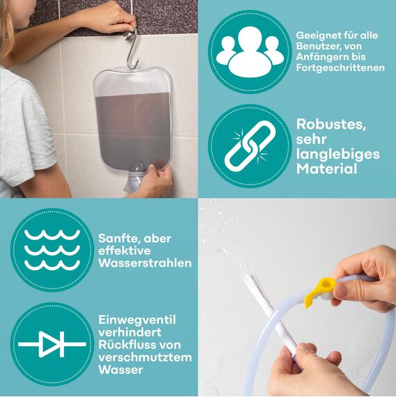 Medi Grade Einlaufset für Intimreinigung für zu Hause - 2L Kapazität - Enema Kit mit Wiederverwendbarer, Accessoire, Anleitung, tragbare Tasche und Mehr - 100% Transparent