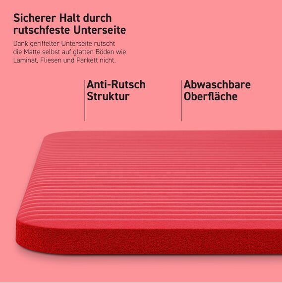 MSPORTS Gymnastikmatte Premium inkl. Tragegurt + Übungsposter + Workout App I Hautfreundliche Fitnessmatte 190 x 100 x 1,5 cm - Rubinrot - Phthalatfreie Yogamatte