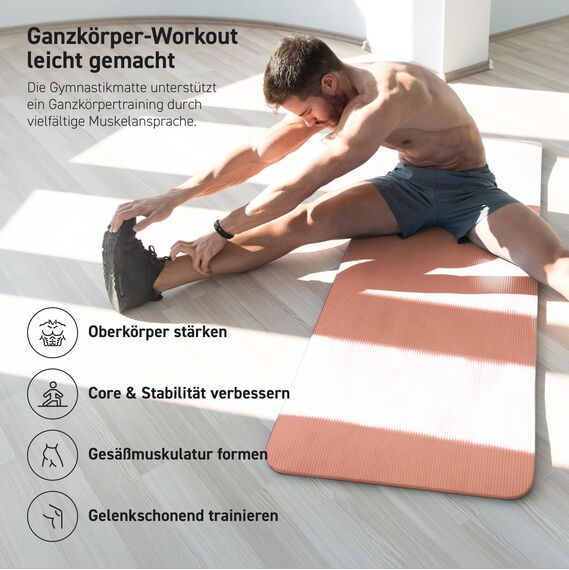 MSPORTS Gymnastikmatte Premium inkl. Tragegurt + Übungsposter + Workout App I Hautfreundliche Fitnessmatte 190 x 60 x 1,5 cm - Peach - Phthalatfreie Yogamatte