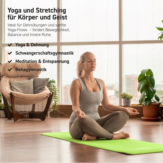 MSPORTS Gymnastikmatte Premium inkl. Tragegurt + Übungsposter + Workout App I Hautfreundliche Fitnessmatte 190 x 100 x 1,5 cm - Lindengrün - Phthalatfreie Yogamatte