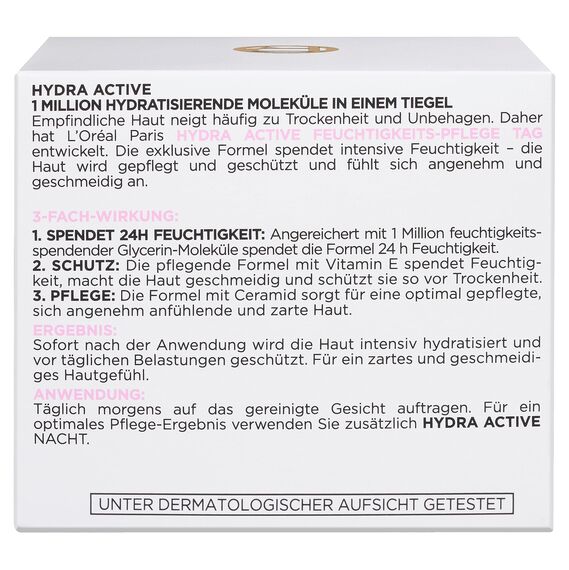 L'Oréal Paris Feuchtigkeitspflege für das Gesicht, Gesichtscreme für sensible Haut, Hydratisierende Tagescreme mit Glycerin und antioxidativem Vitamin E, Hydra Active 3 sensible Haut, 1 x 50 ml