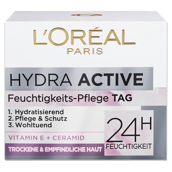 L'Oréal Paris Feuchtigkeitspflege für das Gesicht, Gesichtscreme für sensible Haut, Hydratisierende Tagescreme mit Glycerin und antioxidativem Vitamin E, Hydra Active 3 sensible Haut, 1 x 50 ml