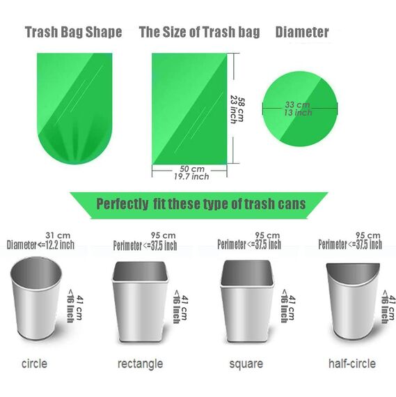 Biologisch Müllbeutel 20 Liter 100 Stück, Abbaubar Maisstärke Material, Recycelt Müllbeutel für Küchen Badezimmer, Wohnzimmer Hellgrün (Hellgrün,4GAL/20Liter-100Stück)