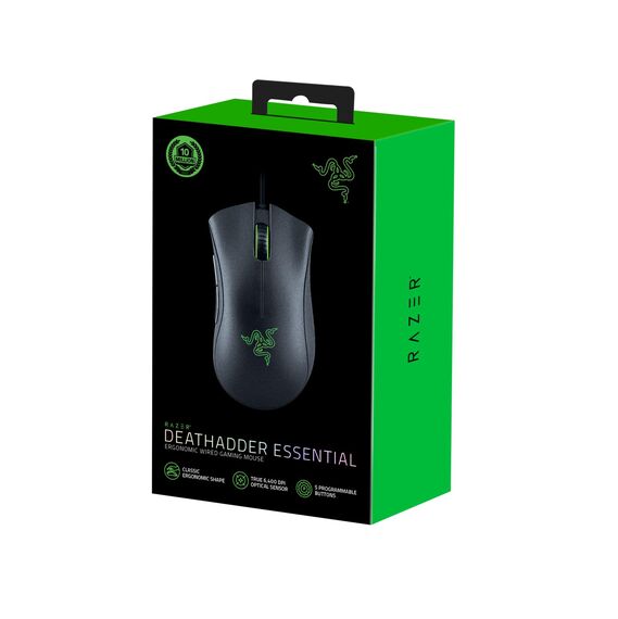 Razer DeathAdder Essential (2021) - Kabelgebundene Gaming-Maus mit Optischem Sensor mit 6400 DPI (5 programmierbare Tasten, Ergonomischer Formfaktor, 10 Millionen Klicks Lebensdauer) Schwarz