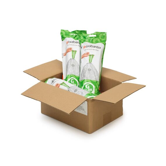 Brabantia Müllbeutel PerfectFit Multipack (Code G - 23L / 30L) Extra Starke Müllsäcke mit Zugband, 6 rollen (120 Müllbeutel)