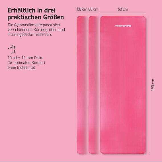 MSPORTS Gymnastikmatte Premium inkl. Tragegurt + Übungsposter + Workout App I Hautfreundliche Fitnessmatte 190 x 100 x 1,5 cm - Pastellpink - Phthalatfreie Yogamatte