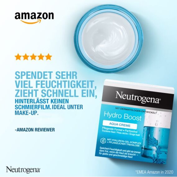 Neutrogena Hydro Boost Aqua Creme, Testsieger, parfümfreie Gesichtscreme mit Hyaluronsäure, Aminosäuren, Elektrolyten und Ceramiden, intensive Gesichtspflege für glatte und geschmeidige Haut 50 ml