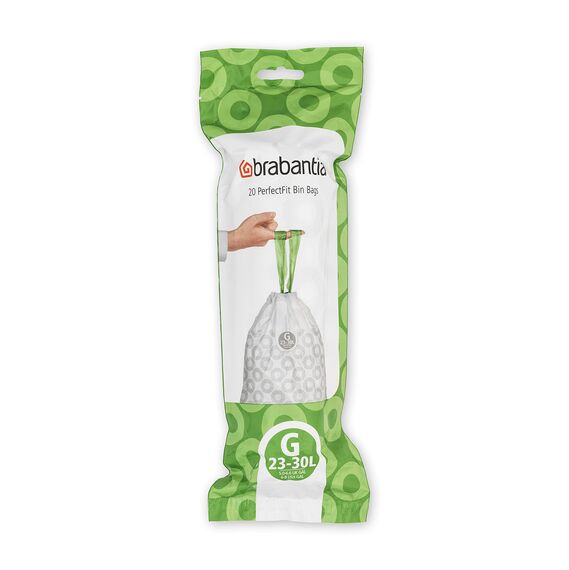 Brabantia Müllbeutel PerfectFit Multipack (Code G - 23L / 30L) Extra Starke Müllsäcke mit Zugband, 6 rollen (120 Müllbeutel)