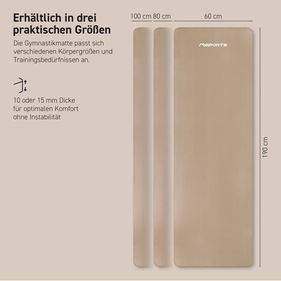 MSPORTS Gymnastikmatte Premium inkl. Tragegurt + Übungsposter + Workout App I Hautfreundliche Fitnessmatte 190 x 100 x 1,5 cm - Beige-Caramel - Phthalatfreie Yogamatte