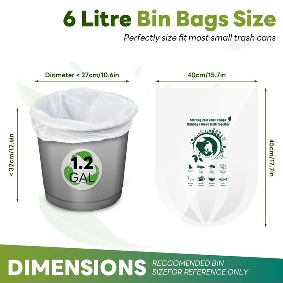 Goodaily Biomüllbeutel, 120 Stück 6 Liter kleine Bio Müllbeutel, Lebensmittelabfälle, 100% Recycelt Müllsäcke, Abbaubar, Kompostbeutel für Lebensmittel, Haushalt, Küche