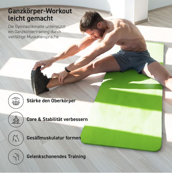 MSPORTS Gymnastikmatte Premium inkl. Tragegurt + Übungsposter + Workout App I Hautfreundliche Fitnessmatte 190 x 60 x 1,5 cm - Lindgrün - Phthalatfreie Yogamatte