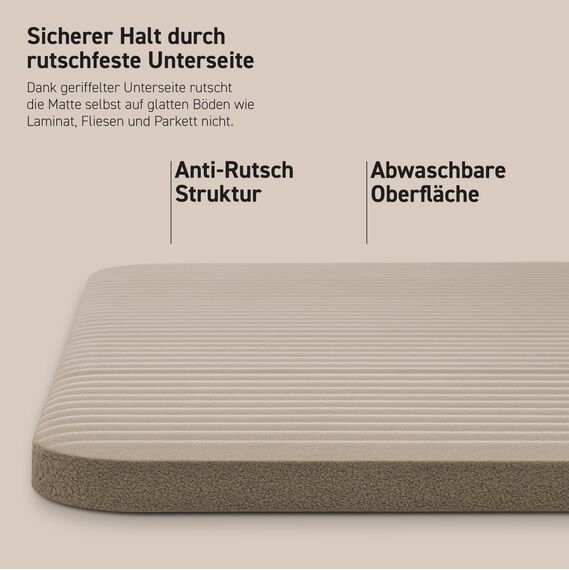 MSPORTS Gymnastikmatte Premium inkl. Tragegurt + Übungsposter + Workout App I Hautfreundliche Fitnessmatte 190 x 100 x 1,5 cm - Beige-Caramel - Phthalatfreie Yogamatte