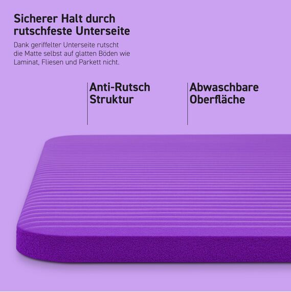 MSPORTS Gymnastikmatte Premium inkl. Tragegurt + Übungsposter + Workout App I Hautfreundliche Fitnessmatte 190 x 80 x 1,5 cm - Violett - Phthalatfreie Yogamatte